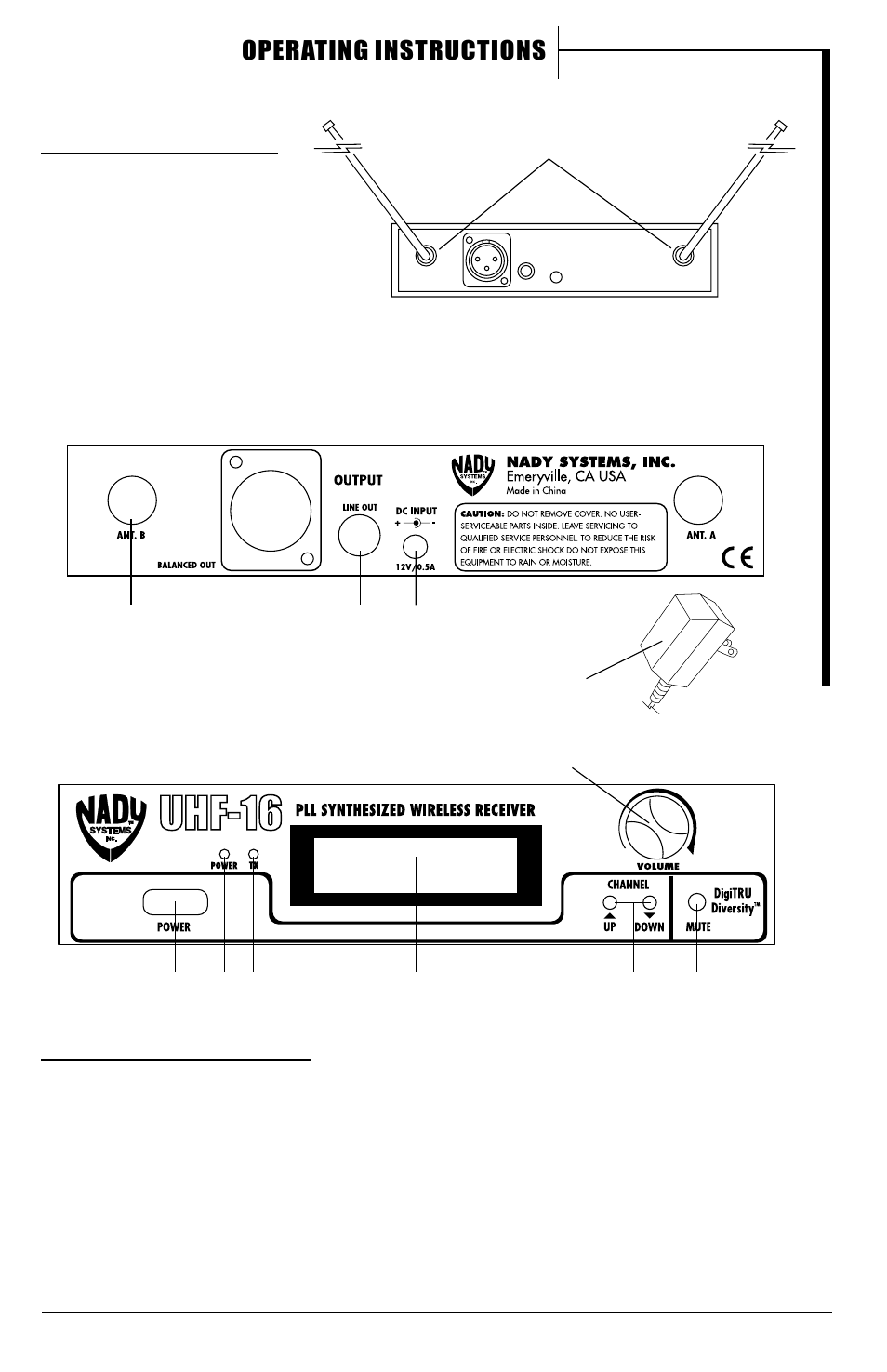 Operating instructions | Nady Systems UHF-16 User Manual | Page 7 / 19