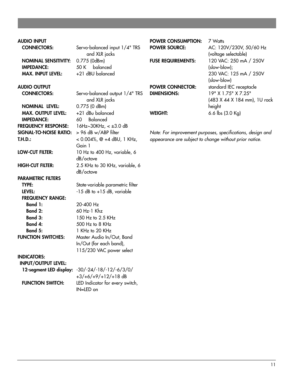Nady Systems PEQ-5B User Manual | Page 11 / 12