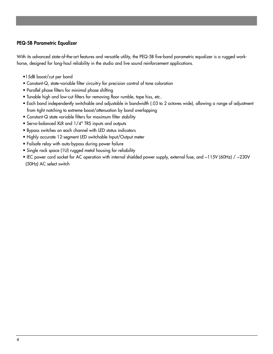 Nady Systems PEQ-5B User Manual | Page 4 / 12