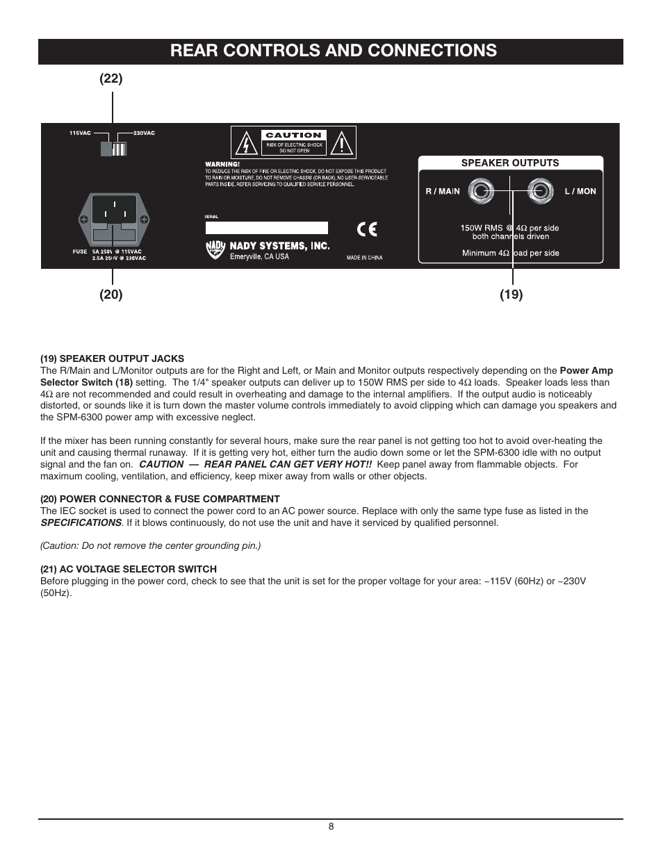 Rear controls and connections | Nady Systems SPM-6300 User Manual | Page 8 / 12