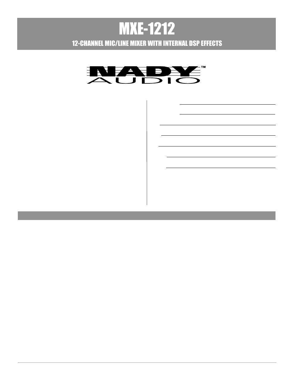 Mxe-1212, Channel mic/line mixer with internal dsp effects | Nady Systems MXE-1212 User Manual | Page 2 / 15