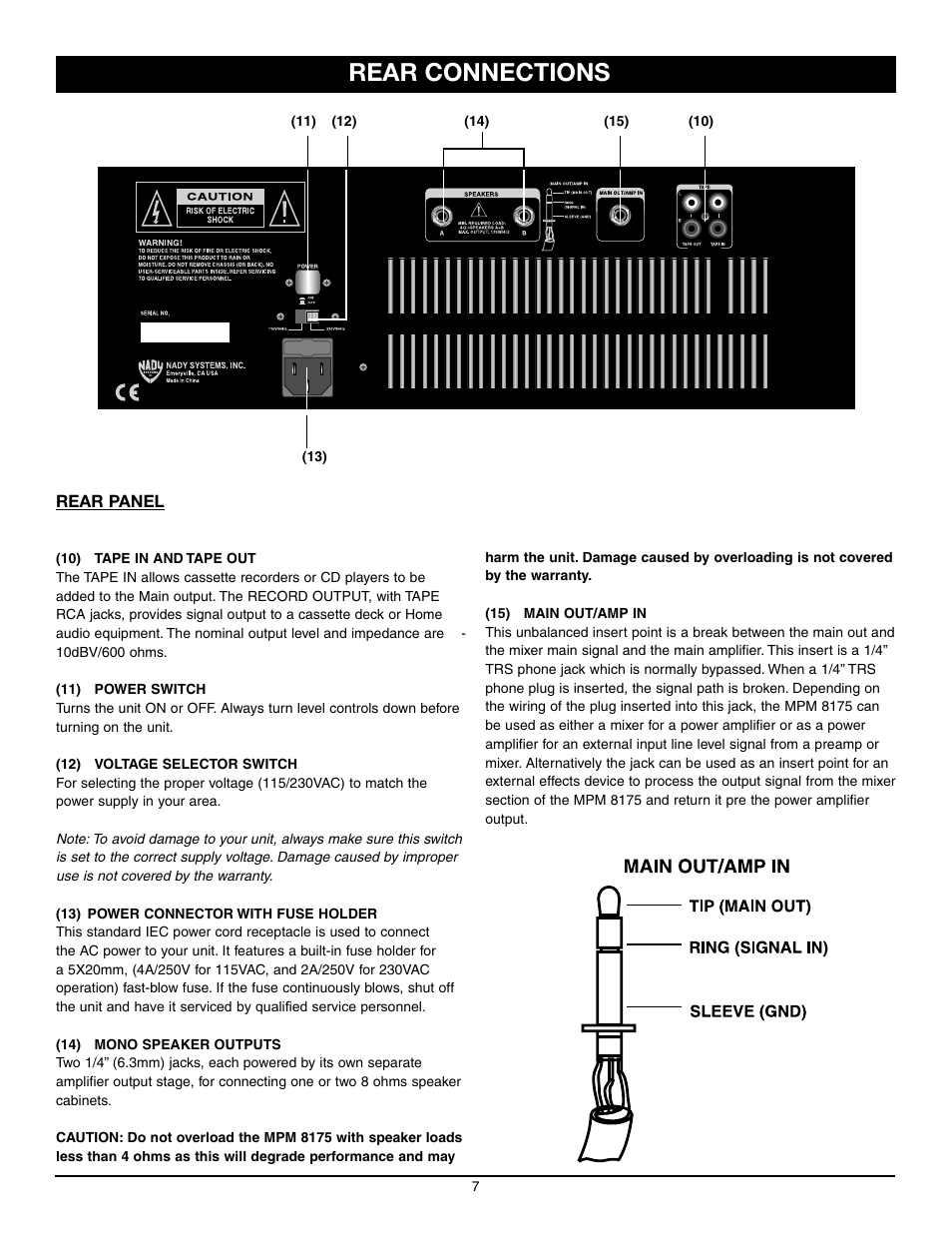 Rear connections | Nady Systems MPM 8175 User Manual | Page 7 / 12
