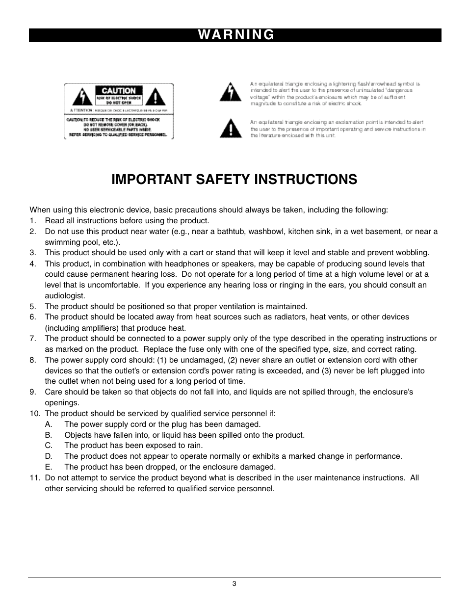 Important safety instructions | Nady Systems 3WA-1700 User Manual | Page 3 / 11