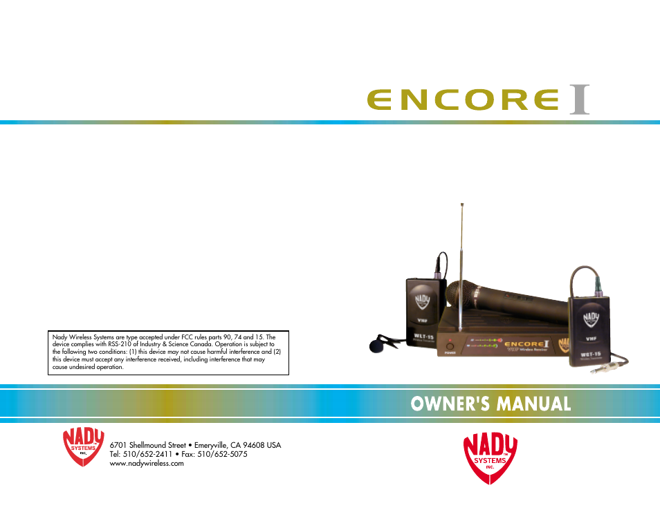 Nady Systems Encore I User Manual | 11 pages