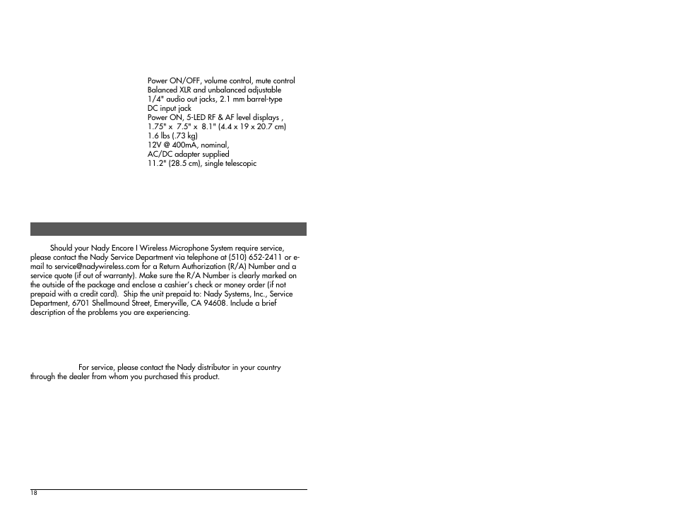 Nady Systems Encore I User Manual | Page 10 / 11
