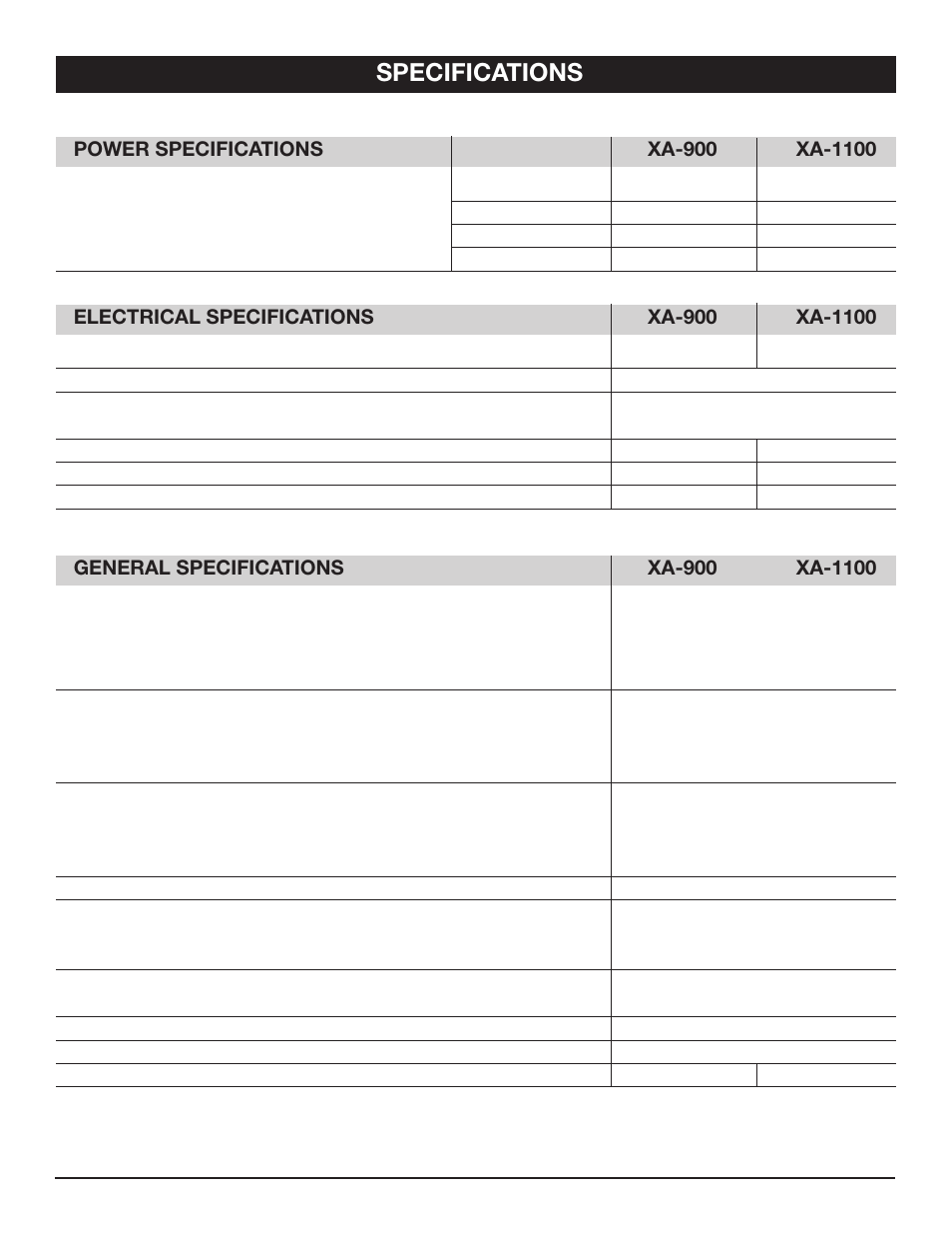 Specifications | Nady Systems XA User Manual | Page 10 / 12