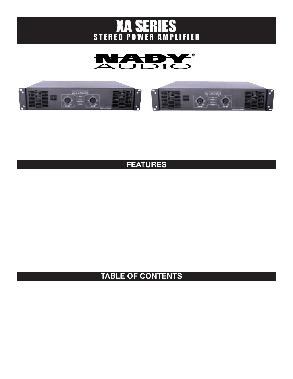 Xa series, Features table of contents | Nady Systems XA User Manual | Page 3 / 12