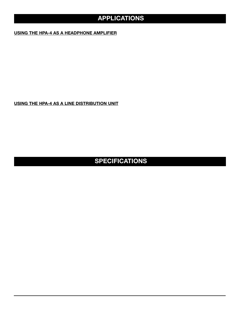 Applications, Specifications | Nady Systems HPA-4 User Manual | Page 6 / 8