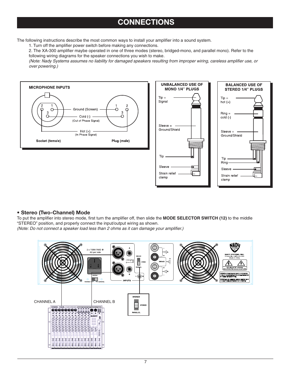 Connections | Nady Systems XA-300 User Manual | Page 7 / 12