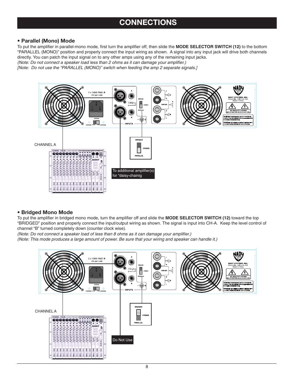 Connections | Nady Systems XA-300 User Manual | Page 8 / 12