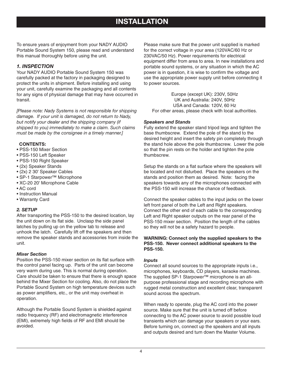 Installation | Nady Systems 150 User Manual | Page 4 / 8