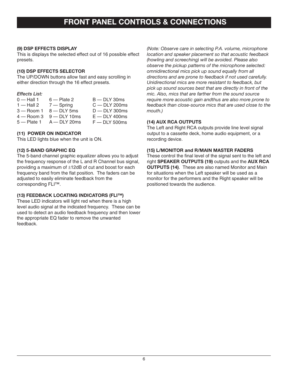 Front panel controls & connections | Nady Systems 150 User Manual | Page 6 / 8