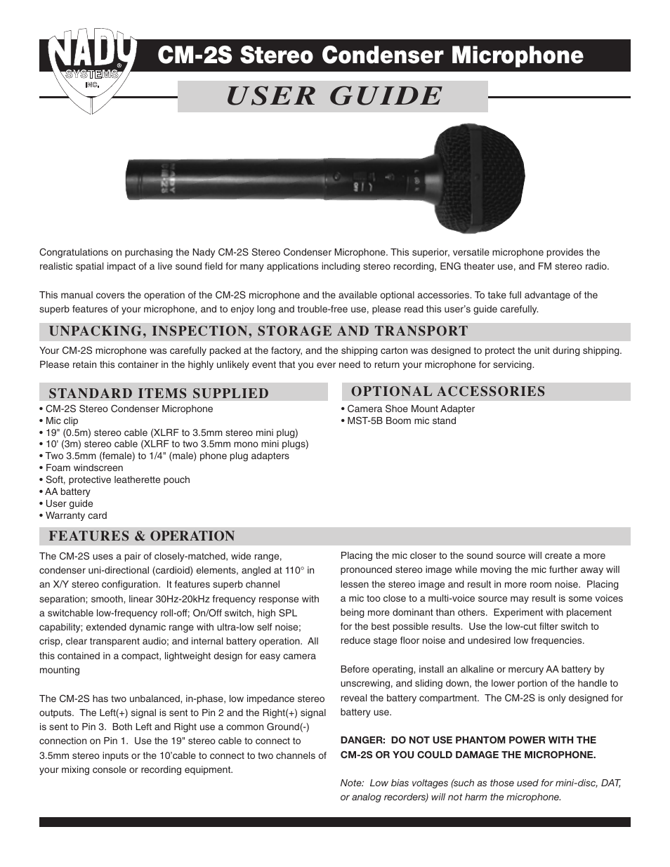 Nady Systems CM-2S User Manual | 2 pages