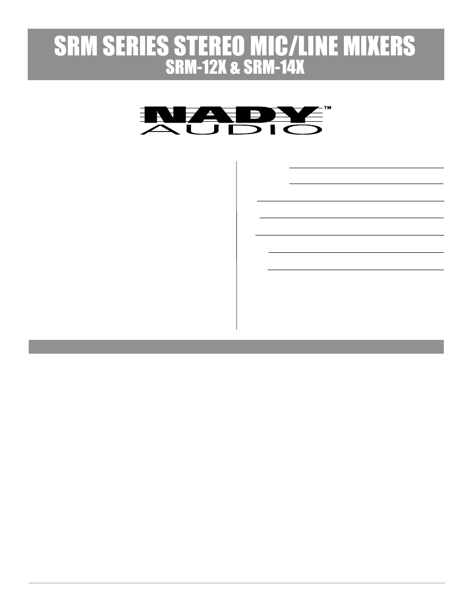 Srm series stereo mic/line mixers, Srm-12x & srm-14x | Nady Systems SRM-12K User Manual | Page 2 / 15