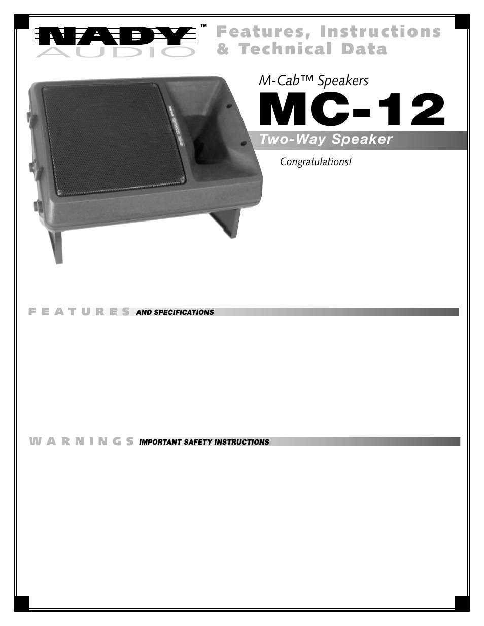 Nady Systems MC-12 User Manual | 2 pages