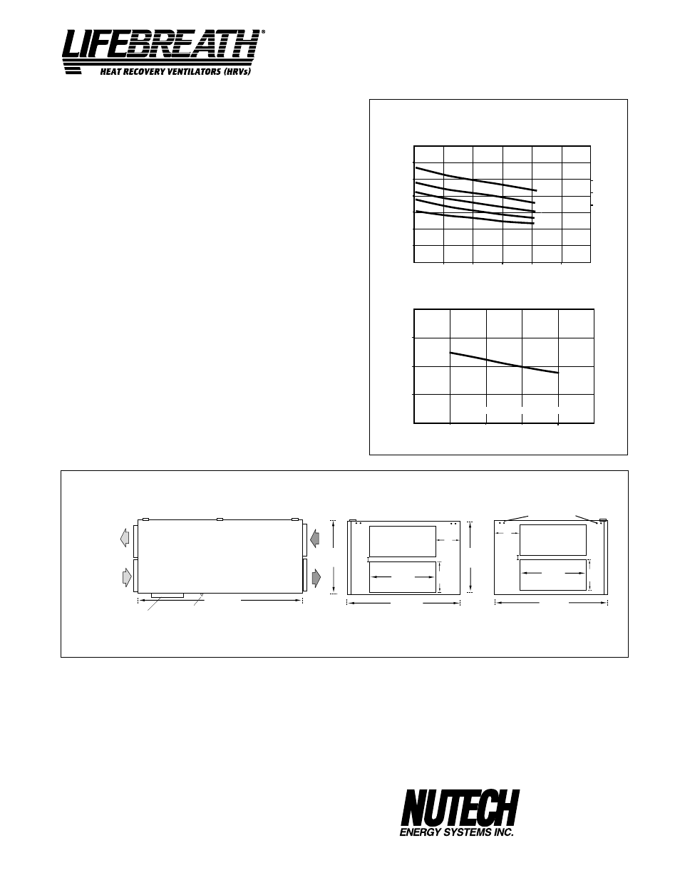 Model 500dcs, Dimensions 500dcs, Specifications | Performance, Options, Airflows (each air stream), Temperature effectiveness | Lifebreath 500ERV User Manual | Page 6 / 31