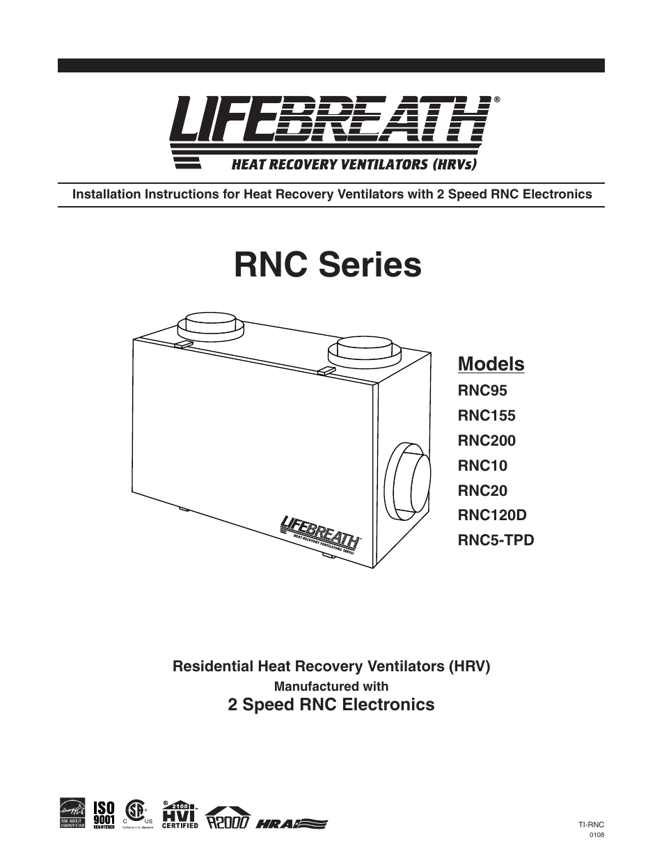 Lifebreath RNC120D User Manual | 36 pages