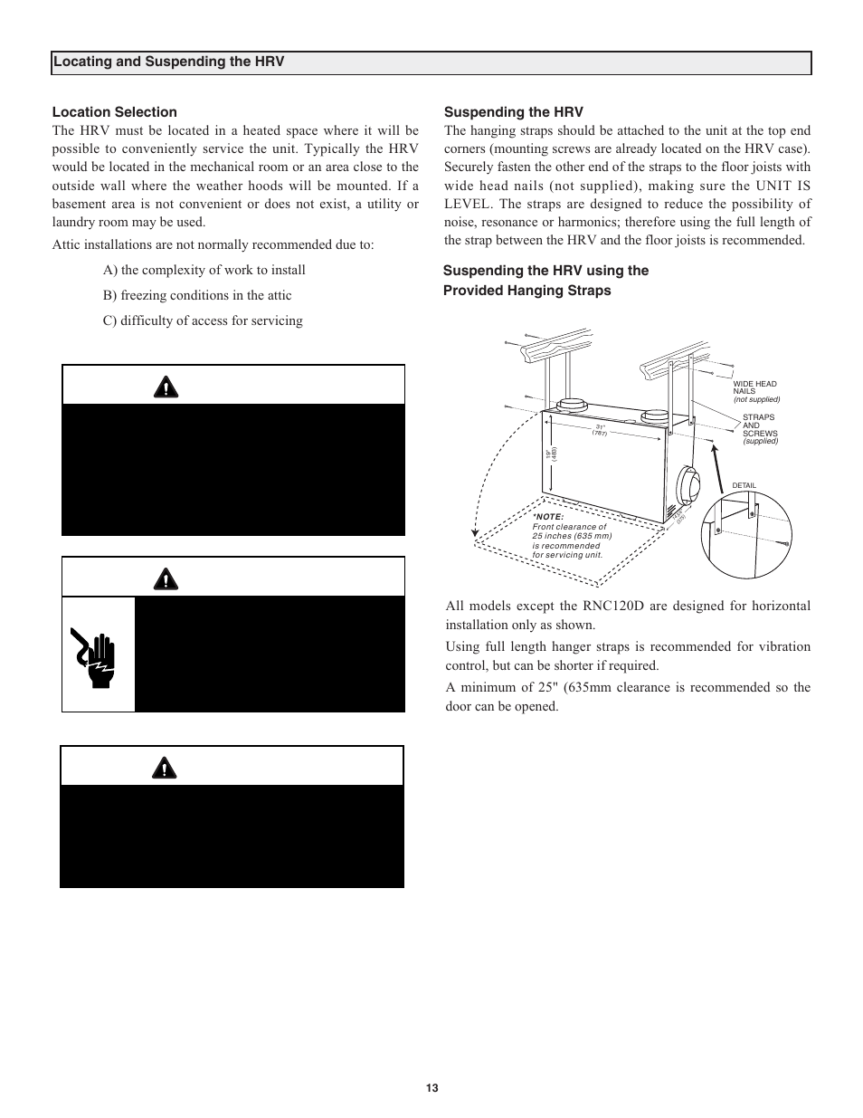 Caution, Warning | Lifebreath RNC120D User Manual | Page 13 / 36