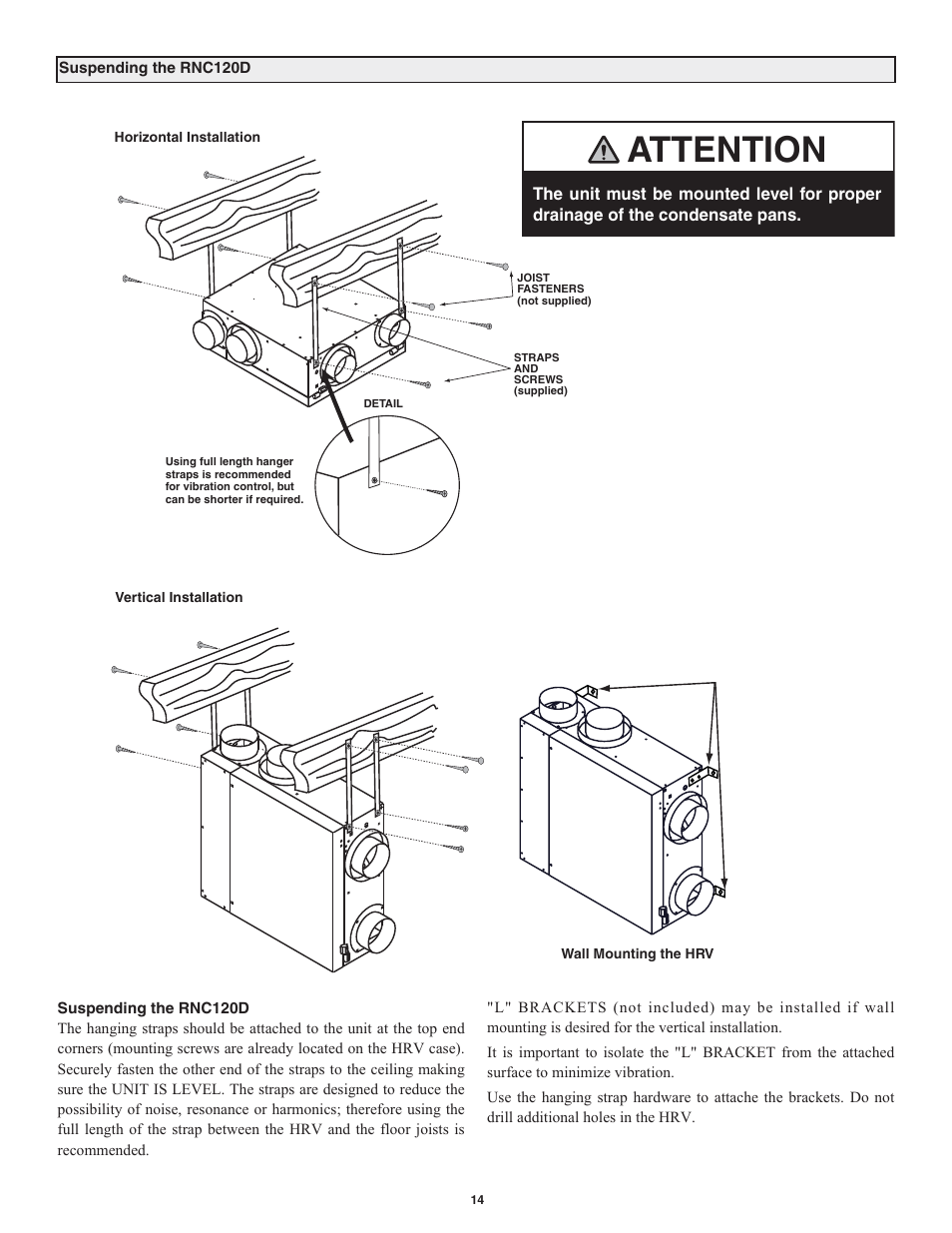 Attention | Lifebreath RNC120D User Manual | Page 14 / 36