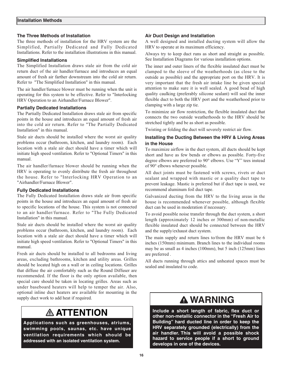 Warning | Lifebreath RNC120D User Manual | Page 16 / 36