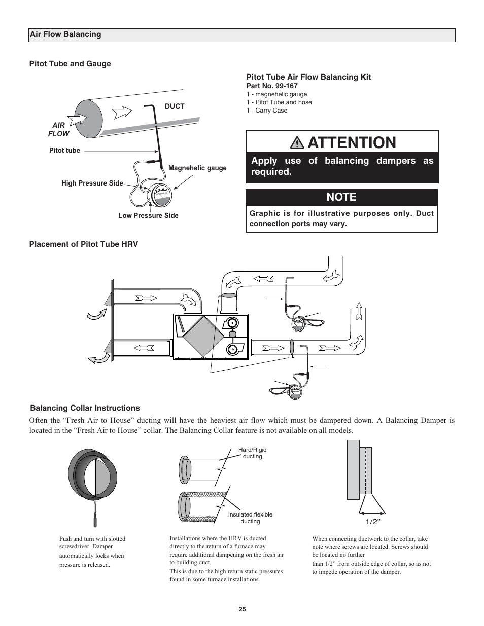 Attention, Apply use of balancing dampers as required | Lifebreath RNC120D User Manual | Page 25 / 36