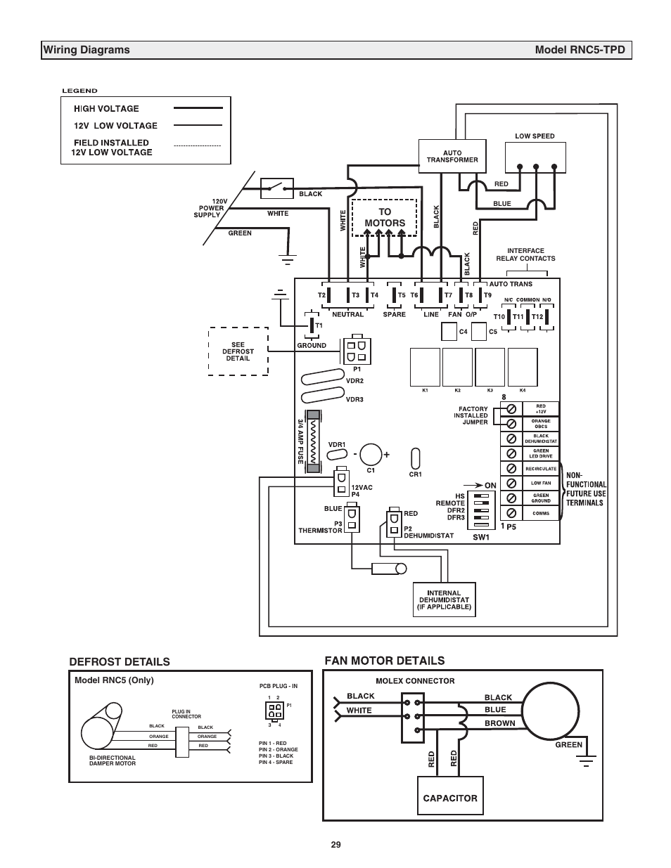 Wiring diagrams model rnc5-tpd defrost details | Lifebreath RNC120D User Manual | Page 29 / 36