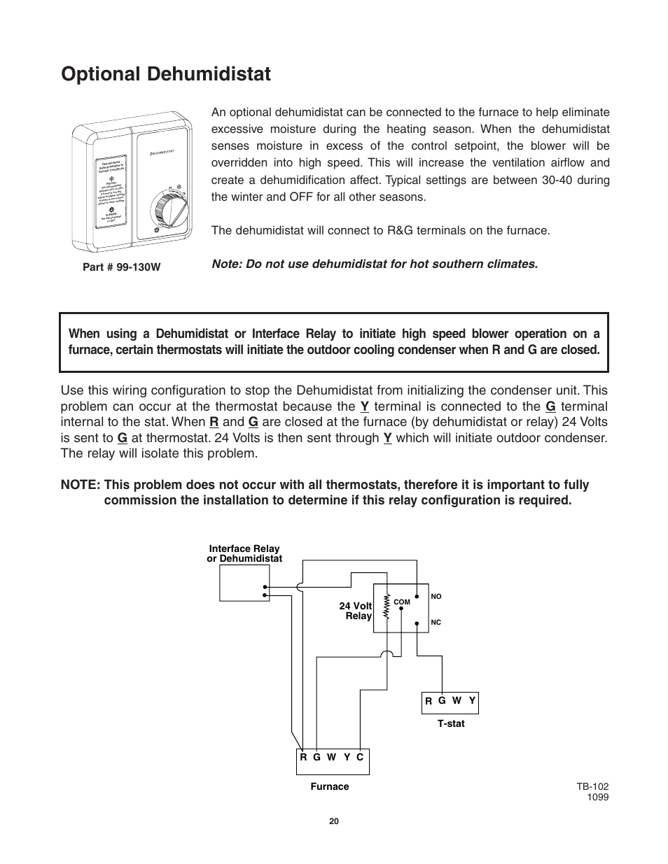 Optional dehumidistat, Or dehumidistat 24 volt relay, Interface relay | Lifebreath AH80BHW User Manual | Page 20 / 32