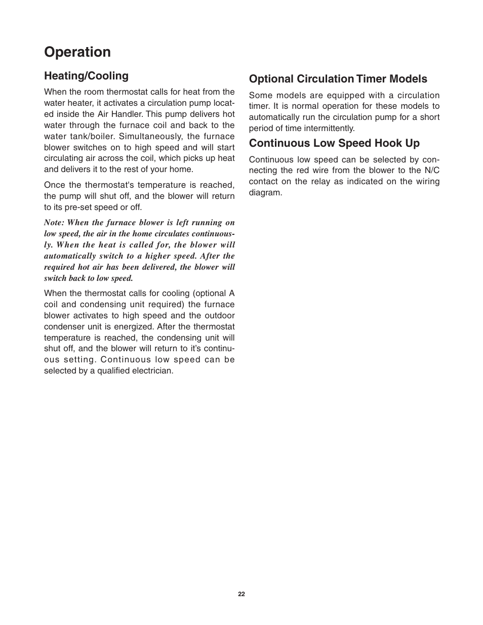 Operation | Lifebreath AH80BHW User Manual | Page 22 / 32
