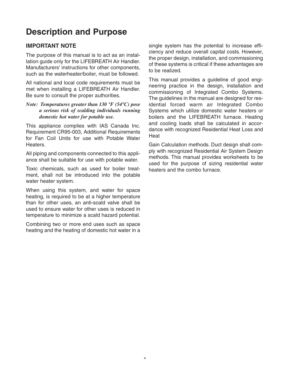 Description and purpose | Lifebreath AH80BHW User Manual | Page 4 / 32