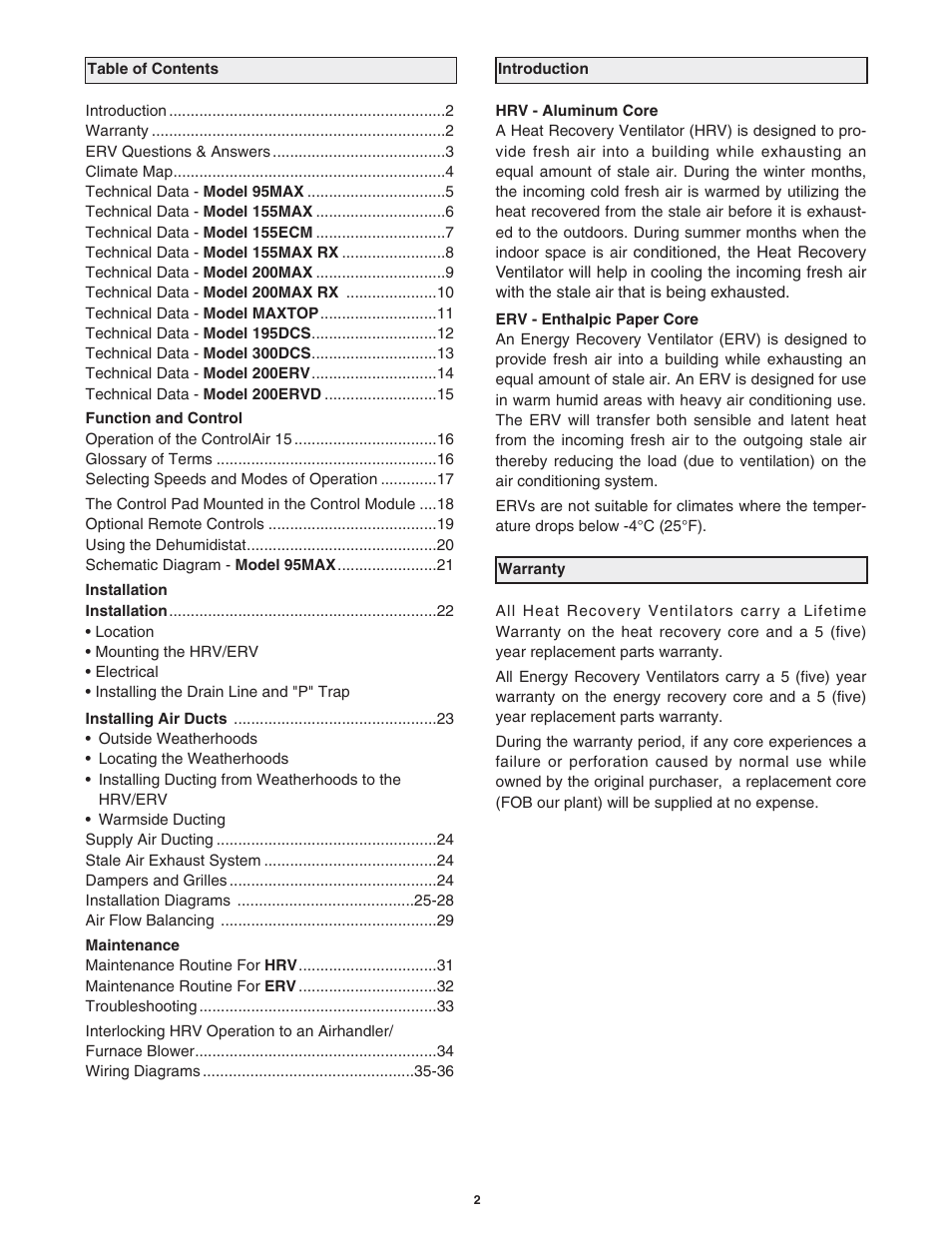 Lifebreath 200MAX RX  EN User Manual | Page 2 / 36