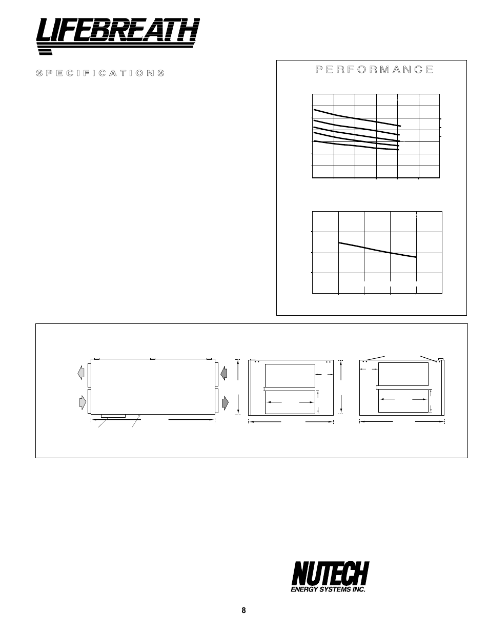 Model 500erv, Dimensions 500 erv, Date | Unit selected, Project, Mechanical contractor, Airflows (each air stream), Temperature effectiveness, Options, Warranty | Lifebreath 200ERVD User Manual | Page 8 / 32