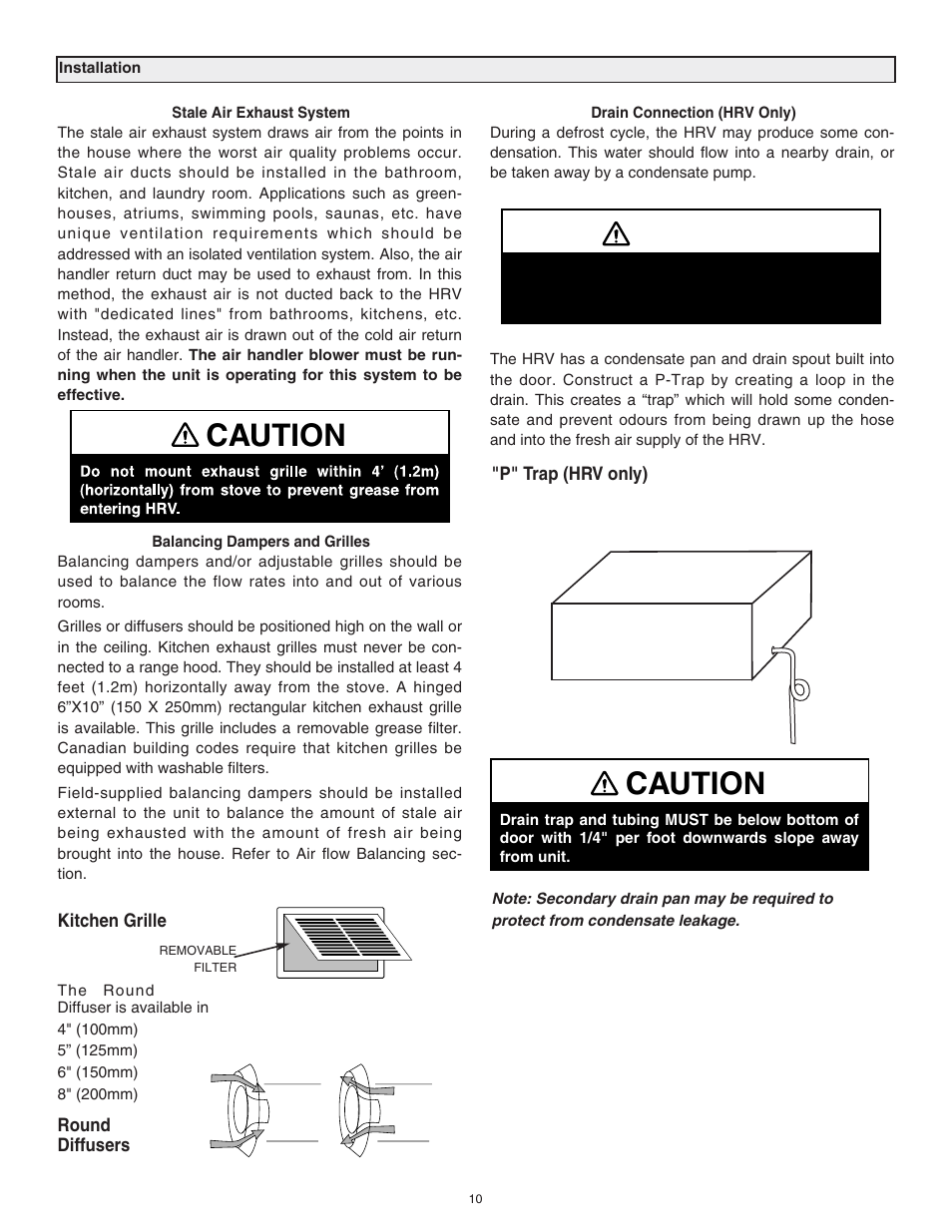Caution | Lifebreath RNC120F User Manual | Page 10 / 28