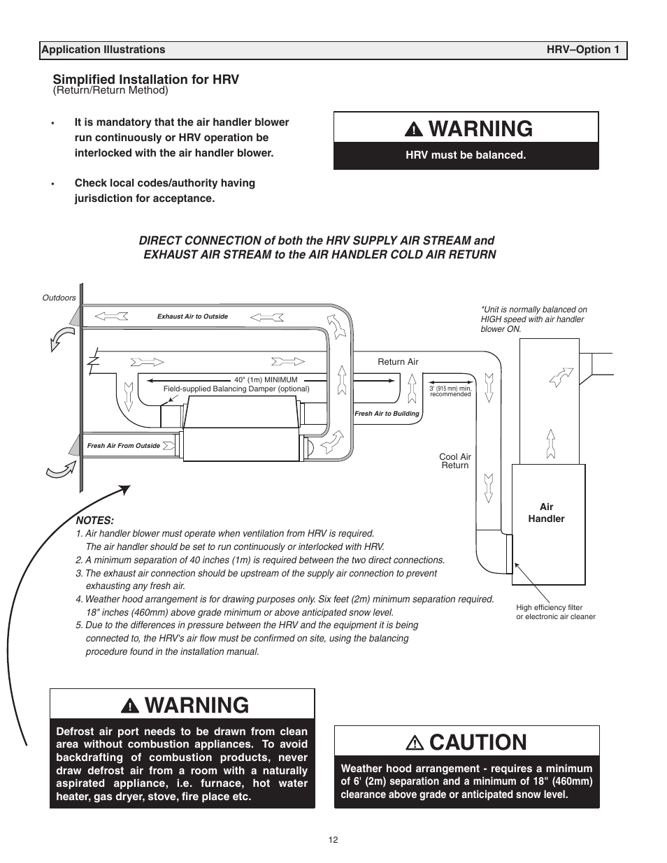 Warning, Caution, Simplified installation for hrv | Lifebreath RNC120F User Manual | Page 12 / 28