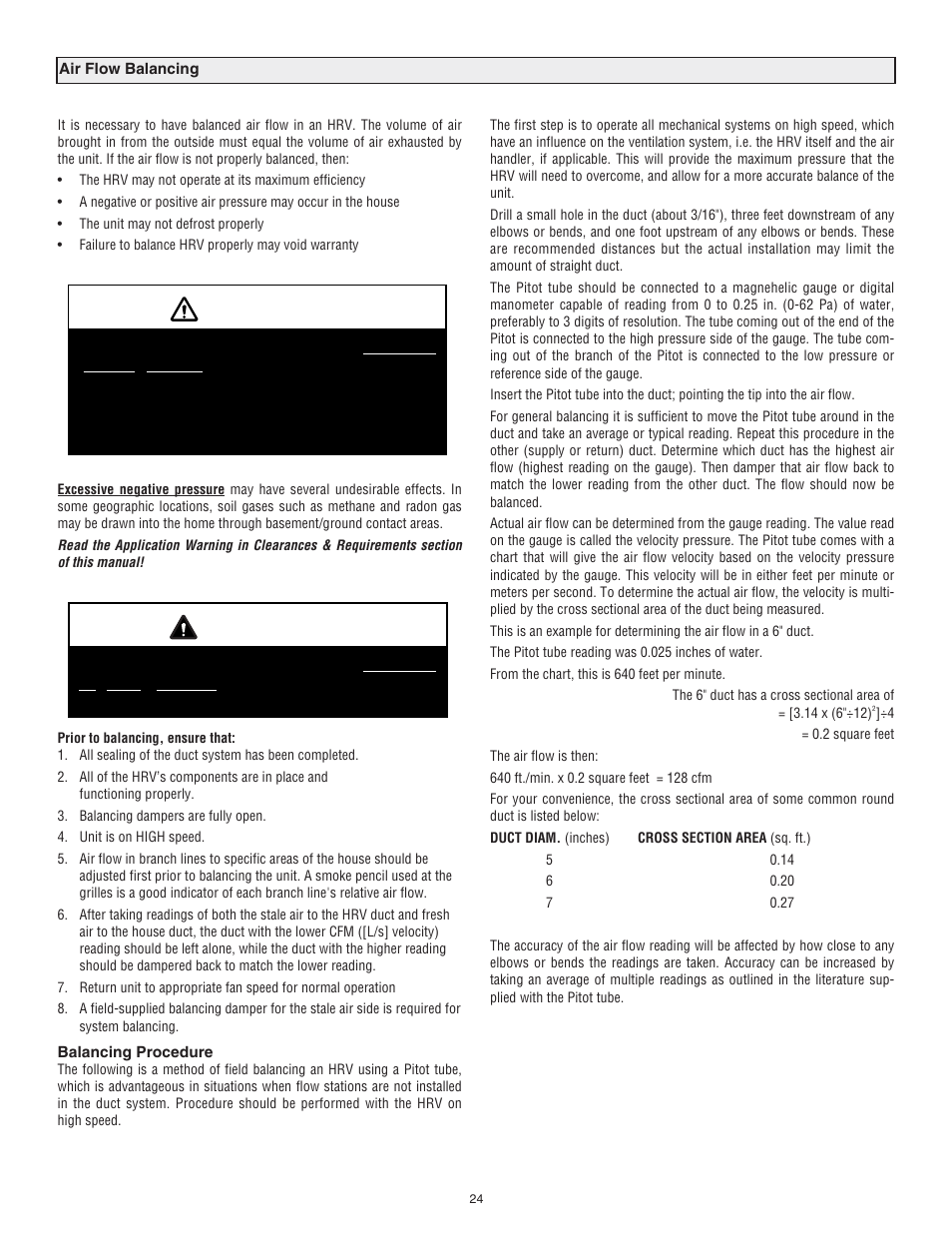 Caution, Warning | Lifebreath RNC120F User Manual | Page 24 / 28