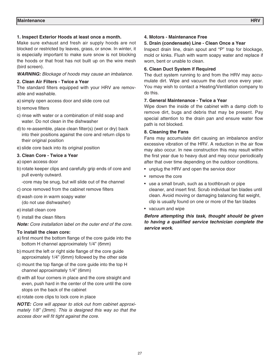 Lifebreath RNC120F User Manual | Page 27 / 28