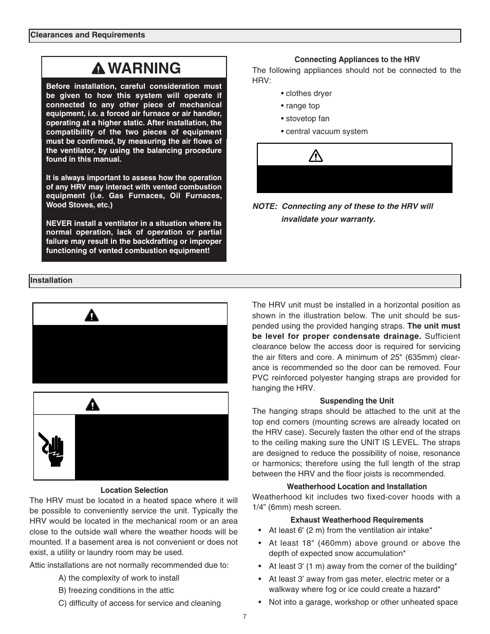 Warning, Caution | Lifebreath RNC120F User Manual | Page 7 / 28