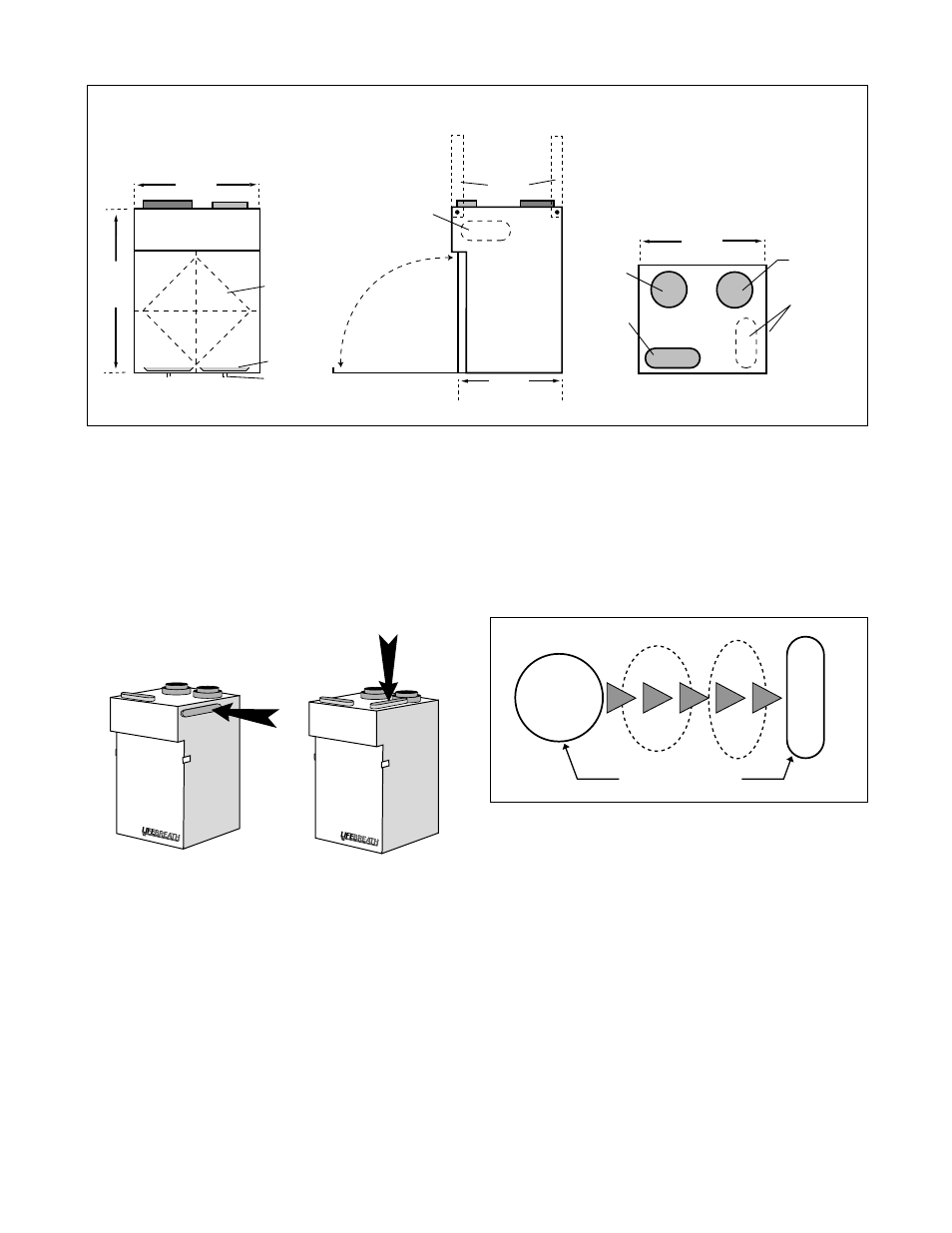 95 max port specifications, 95 max air flow, Dimensions 95max | Front top, Side, Variable port location, Round port bent to oval | Lifebreath CONTROLAIR 15 200MAX User Manual | Page 17 / 32