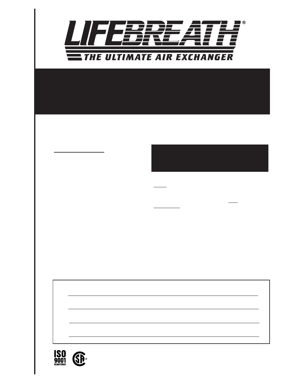 Lifebreath 2500EFD User Manual | 20 pages