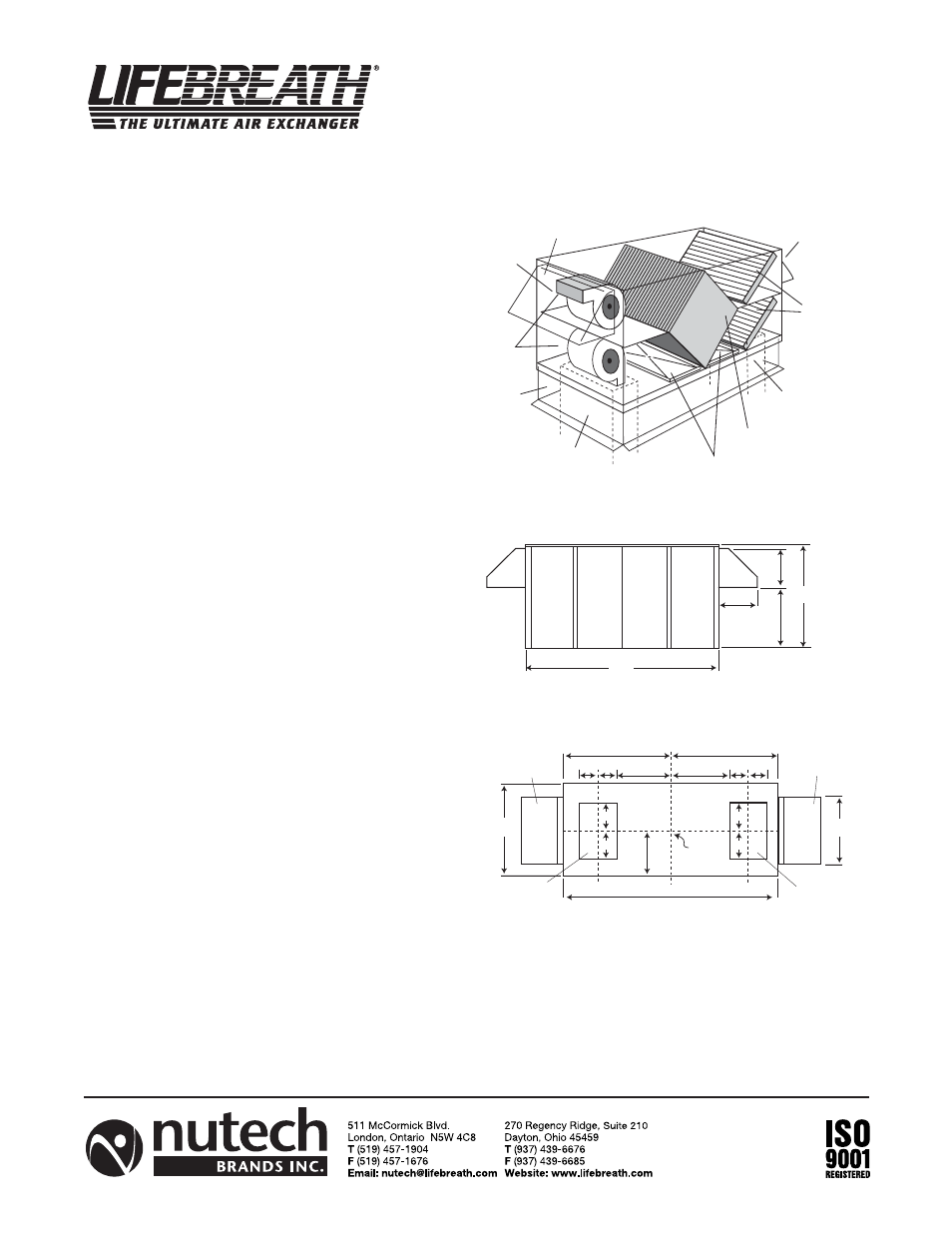 Model 2500efd, Rooftop), Specifications | Side view bottom view | Lifebreath 2500EFD User Manual | Page 5 / 20
