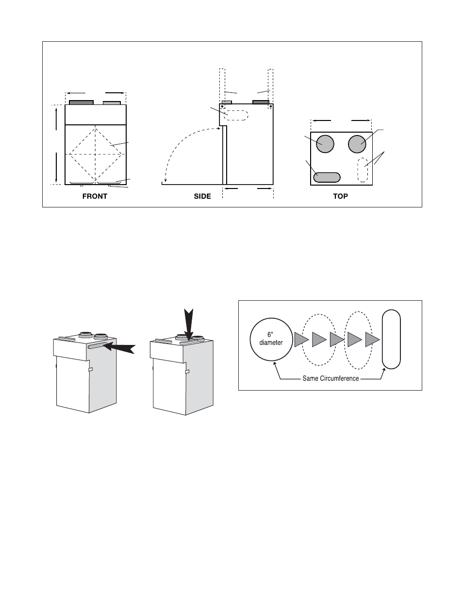 95 max port specifications, 95 max air flow, Variable port location | Round port bent to oval dimensions 95max, Front top, Side | Lifebreath 95MAX User Manual | Page 17 / 32