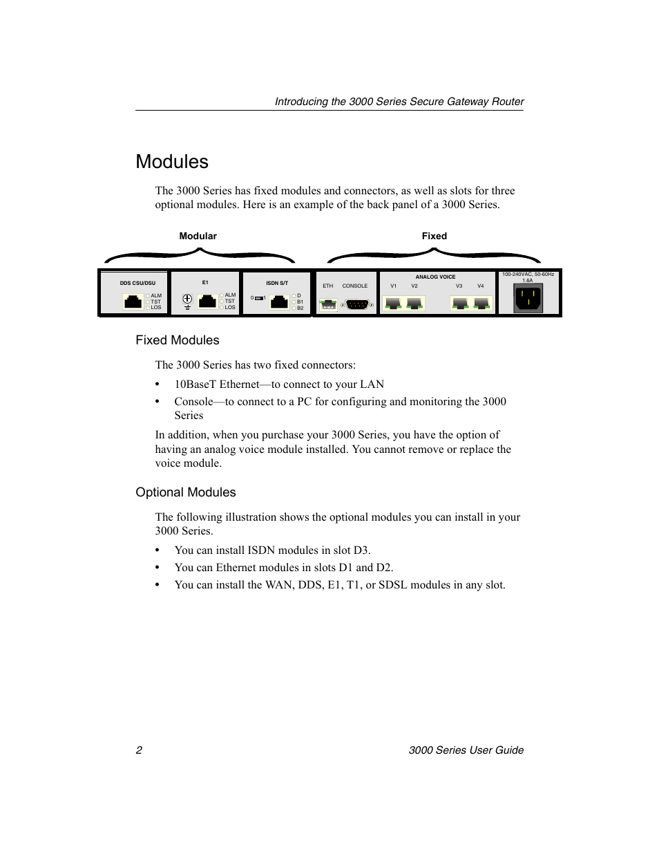 Modules, Fixed modules, Optional modules | Nx Networks 3000 User Manual | Page 16 / 84