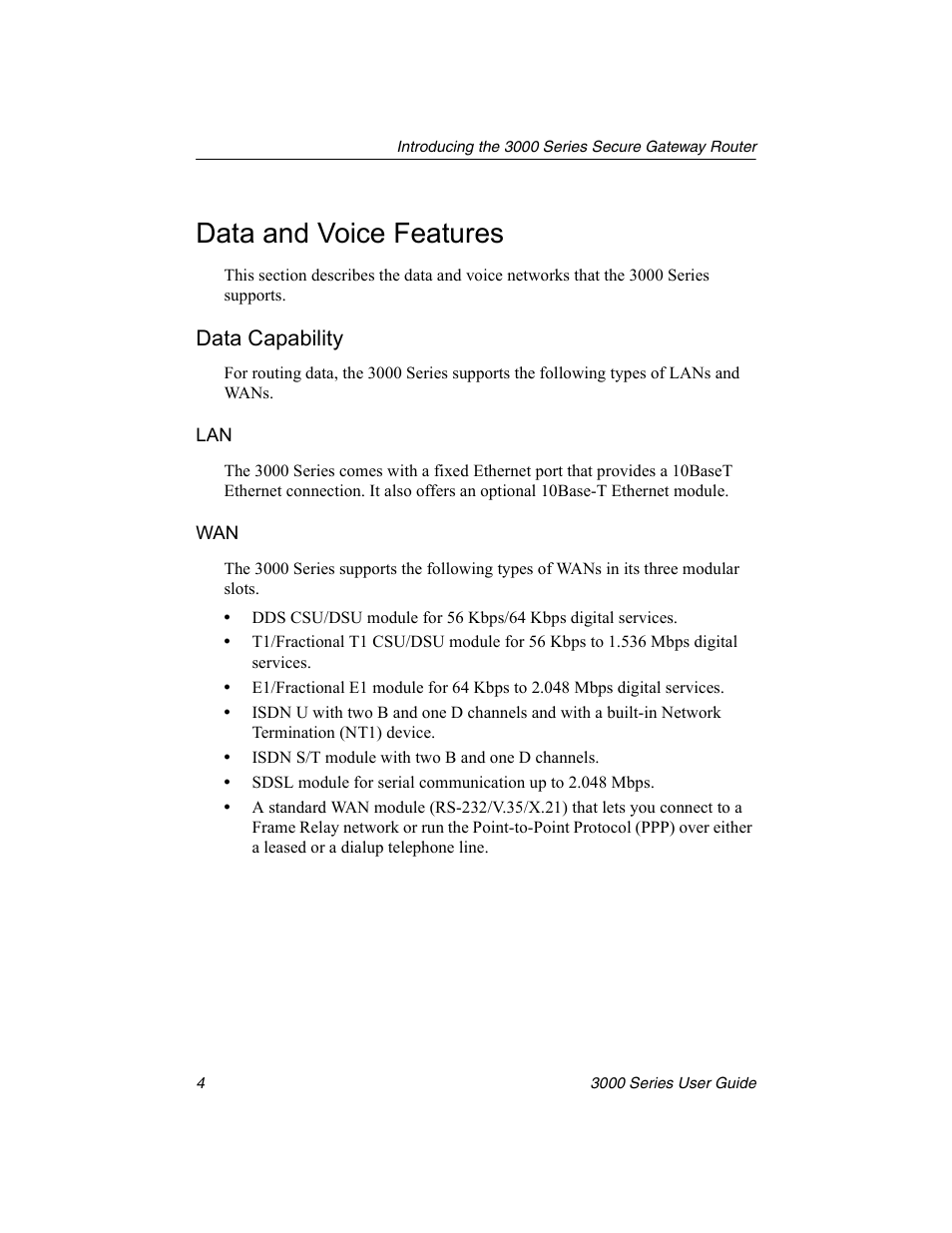 Data and voice features, Data capability | Nx Networks 3000 User Manual | Page 18 / 84