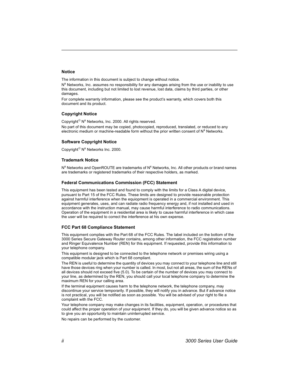 Nx Networks 3000 User Manual | Page 2 / 84