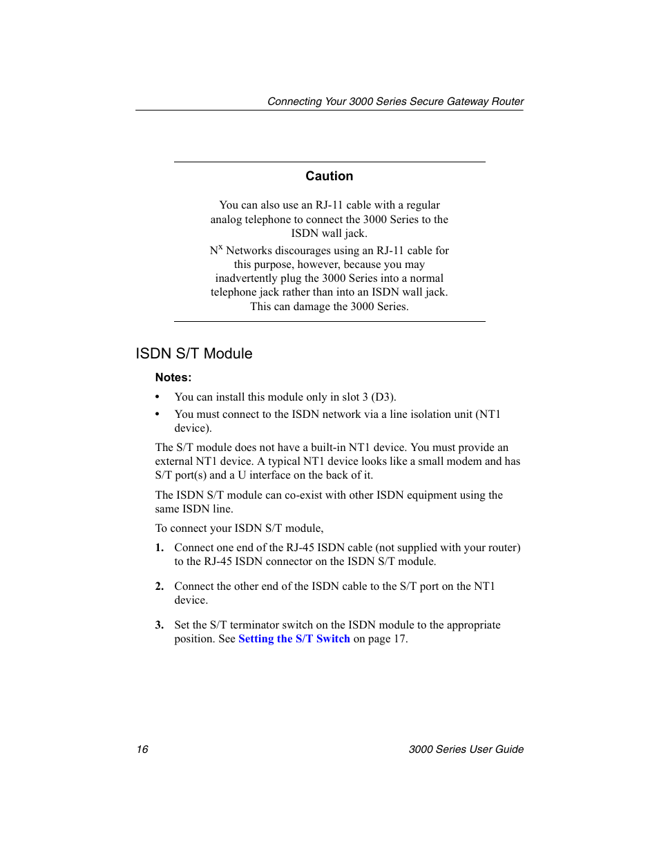 Isdn s/t module | Nx Networks 3000 User Manual | Page 30 / 84