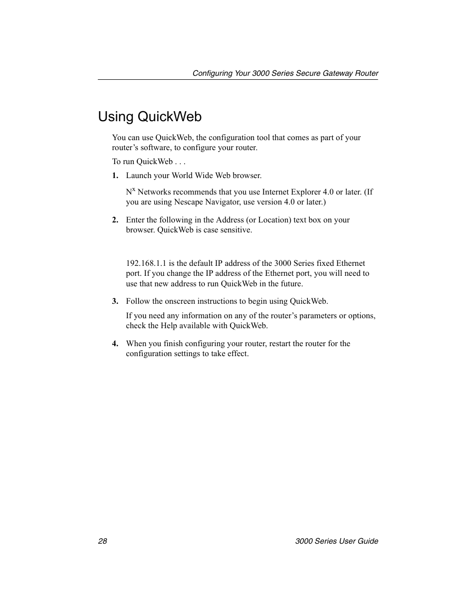 Using quickweb | Nx Networks 3000 User Manual | Page 42 / 84