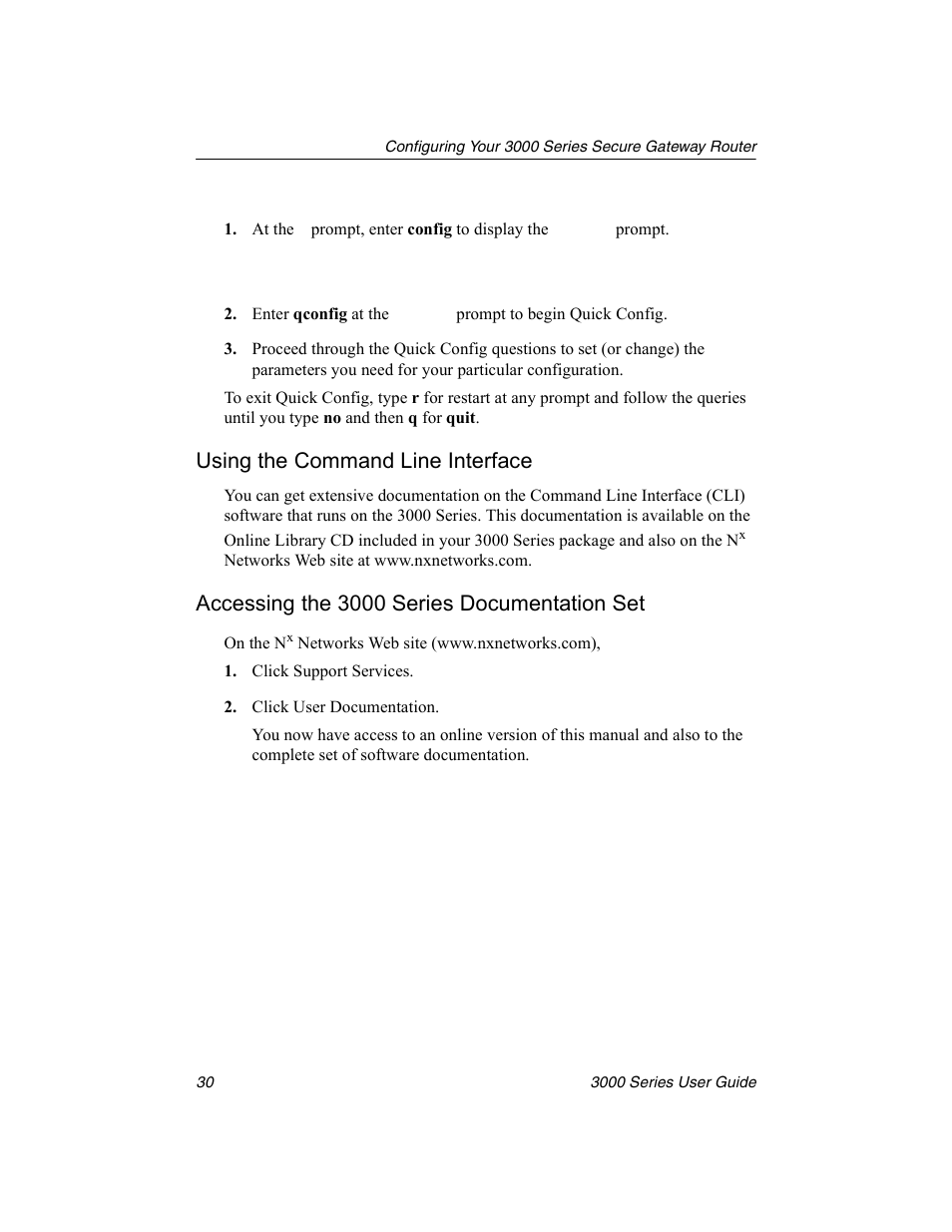 Using the command line interface, Accessing the 3000 series documentation set, Isdn u | Nx Networks 3000 User Manual | Page 44 / 84