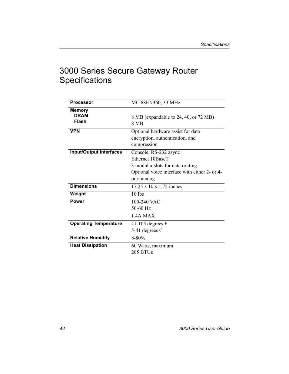 3000 series secure gateway router specifications | Nx Networks 3000 User Manual | Page 58 / 84