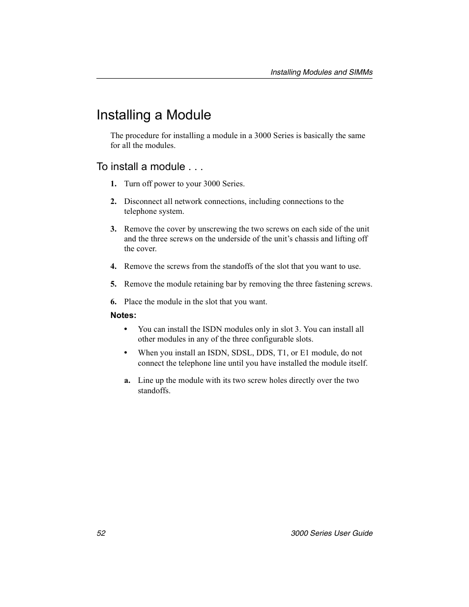 Installing a module, To install a module | Nx Networks 3000 User Manual | Page 66 / 84