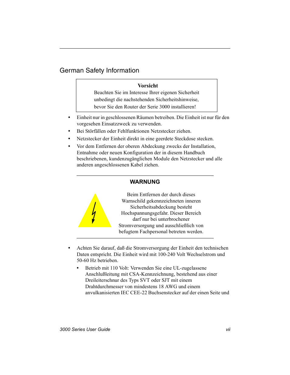 German safety information | Nx Networks 3000 User Manual | Page 7 / 84