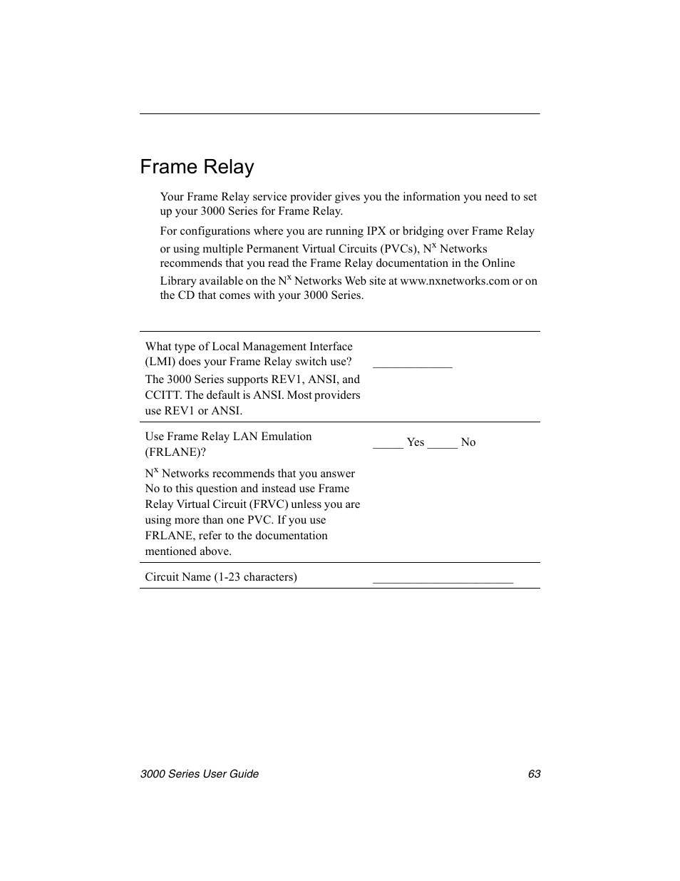 Frame relay | Nx Networks 3000 User Manual | Page 77 / 84